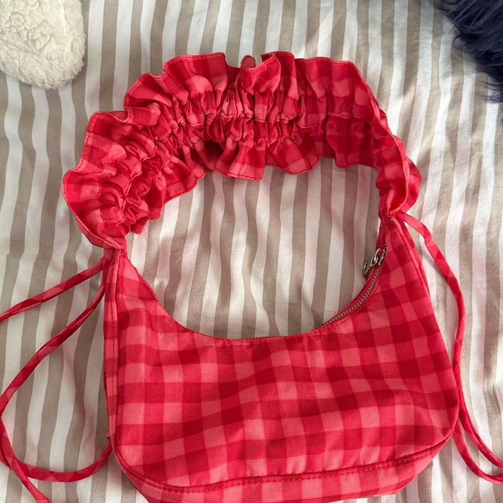 BAGGU Red and Pink Gingham Mini Crescent Molly Goddard Bag